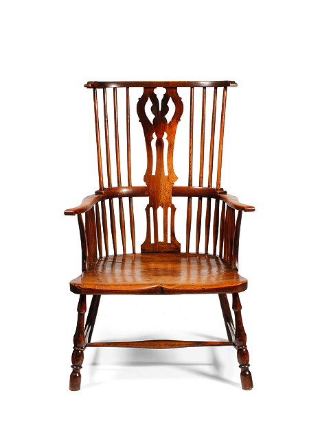 Appraisal: AN EARLY TH CENTURY ASH AND ELM WINDSOR ARMCHAIR with