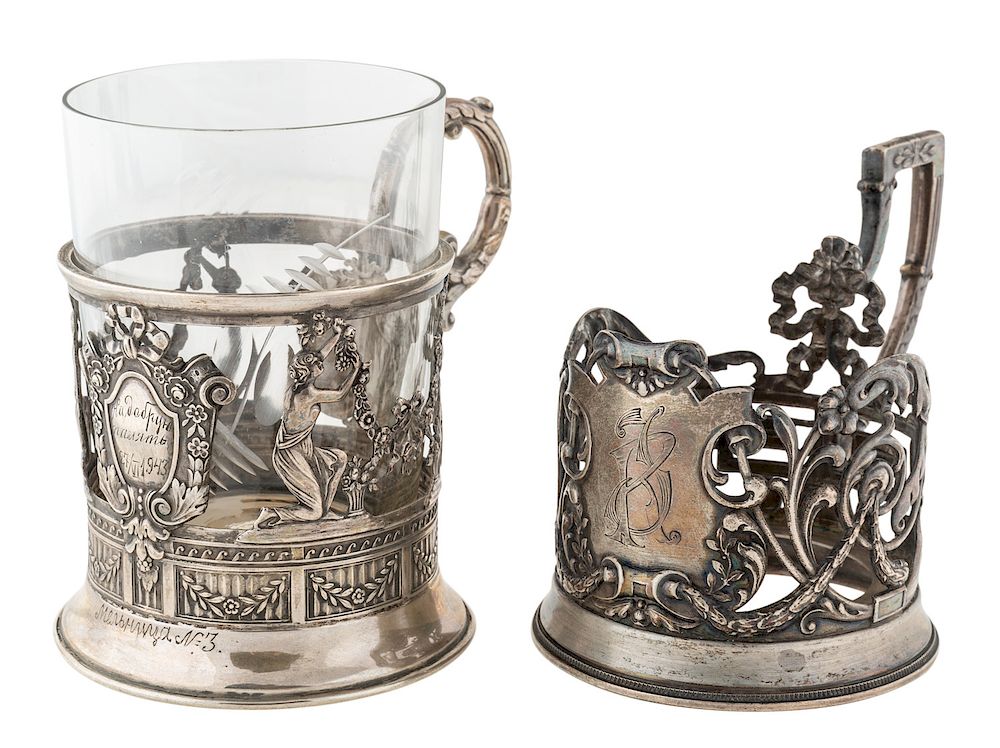 Appraisal: A PAIR OF RUSSIAN SILVER PODSTAKANNIKI WORKMASTER IVAN KHLEBNIKOV MOSCOW