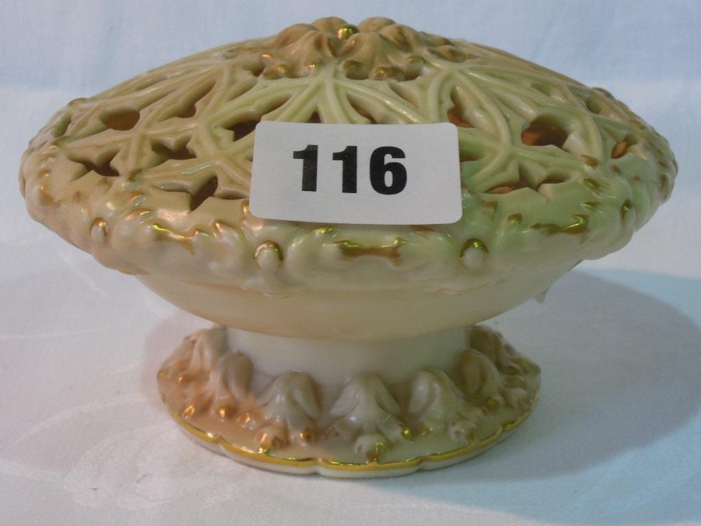 Appraisal: A Locke Co Worcester pot pourri holder with blush ivory