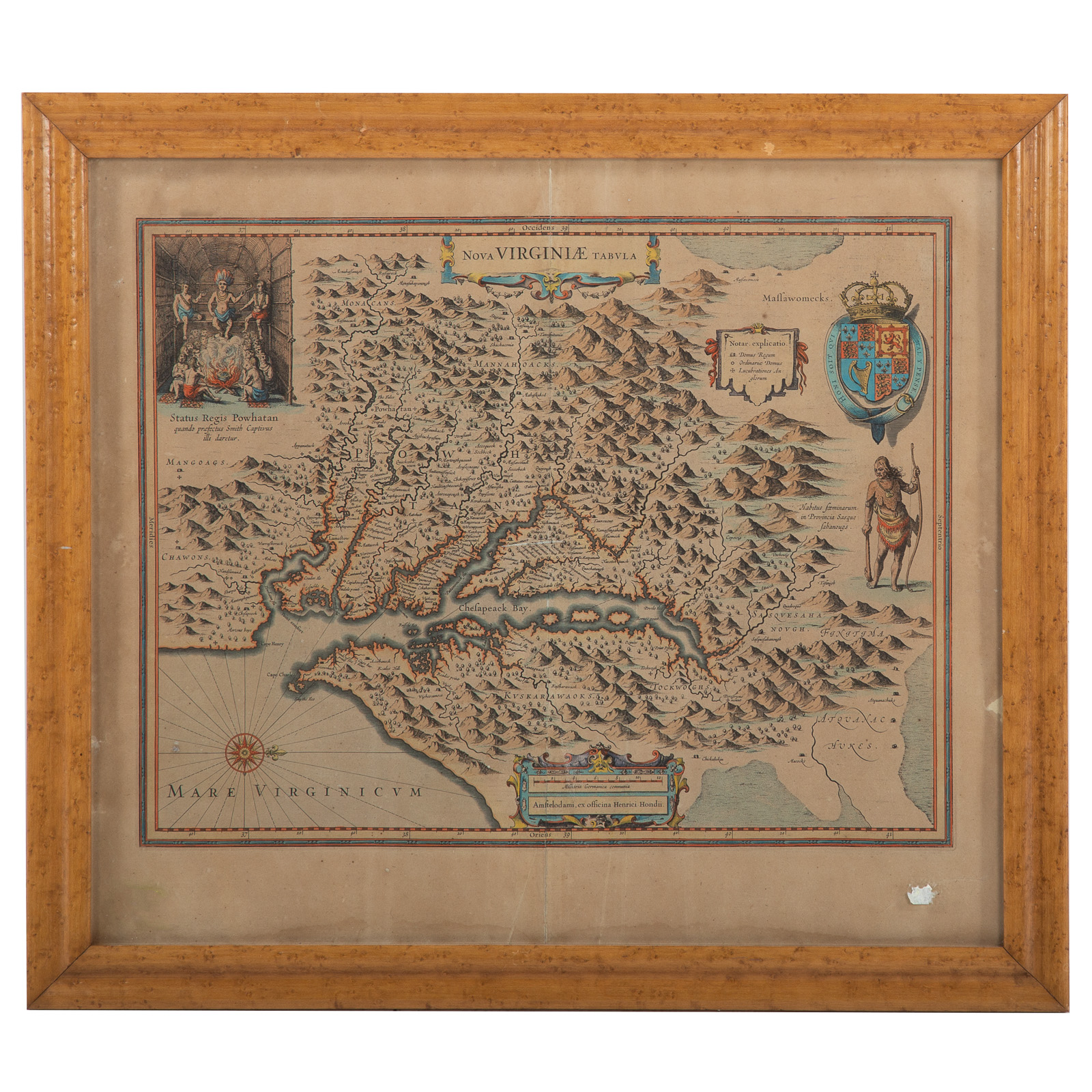 Appraisal: HONDIUS MAP OF VIRGINIA AFTER JOHN SMITH FRAMED Henry Hondius