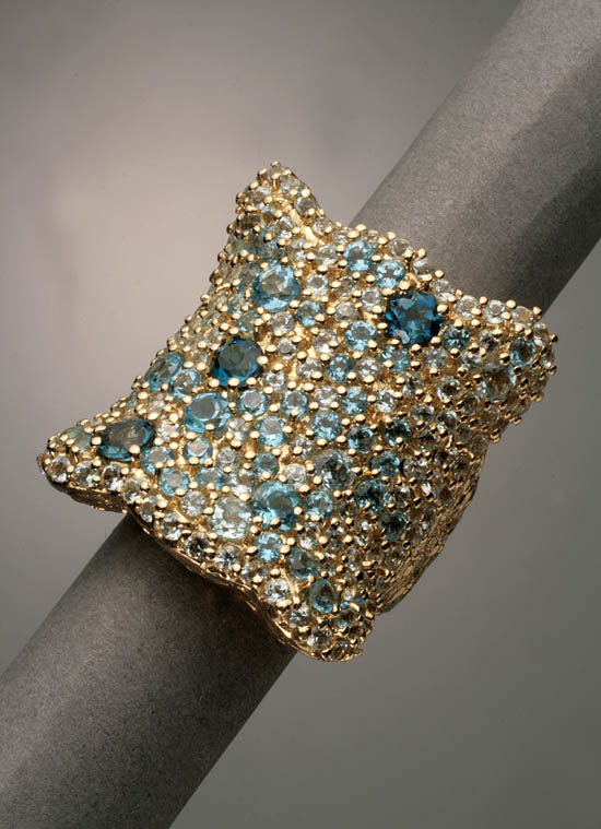 Appraisal: Textured -Karat Yellow-Gold and Blue Topaz Dinner Ring The heavy