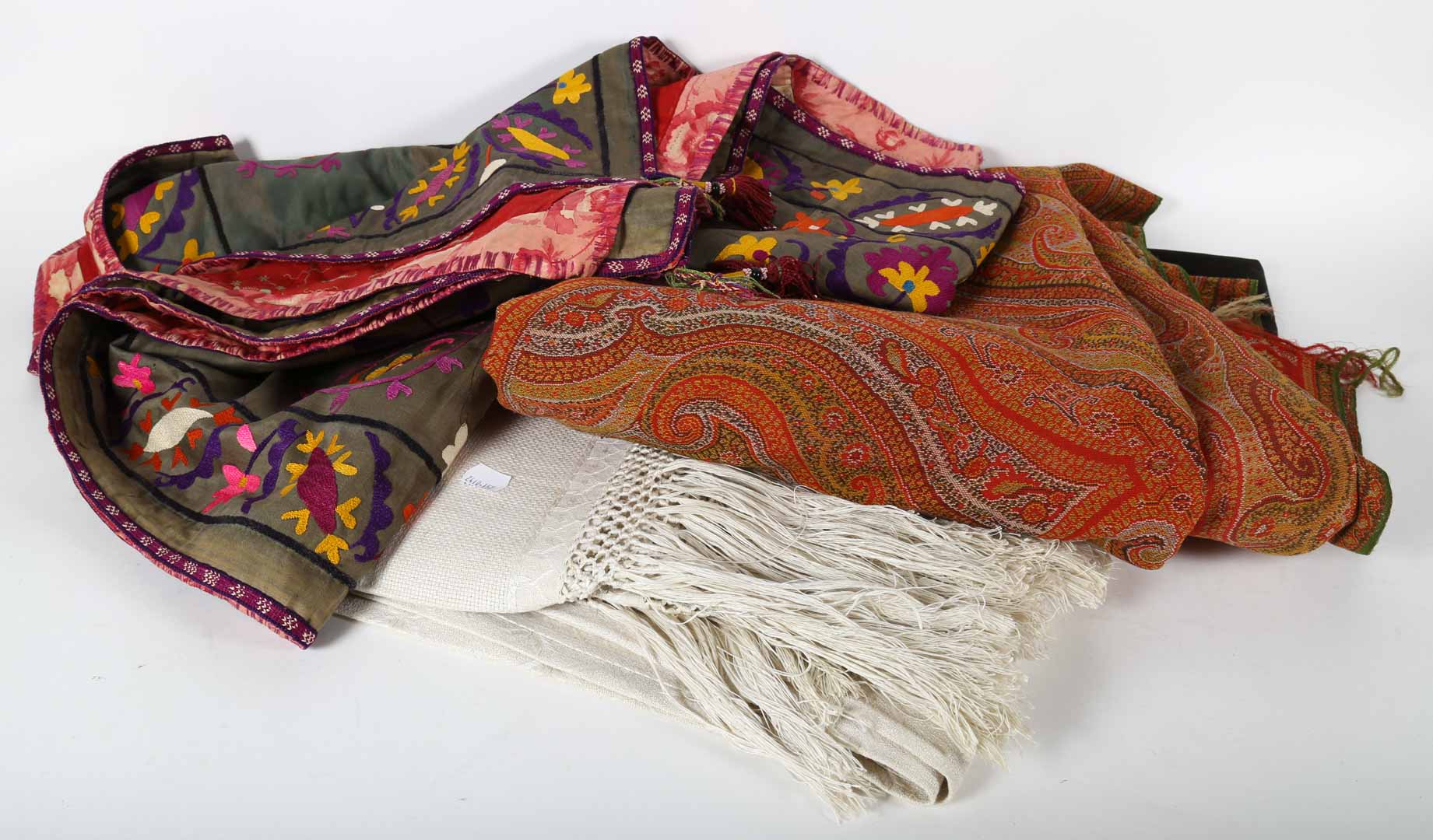 Appraisal: Three textiles including a table runner piano shawl and a