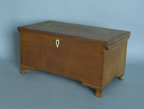 Appraisal: Miniature tiger maple blanket chest th c h w