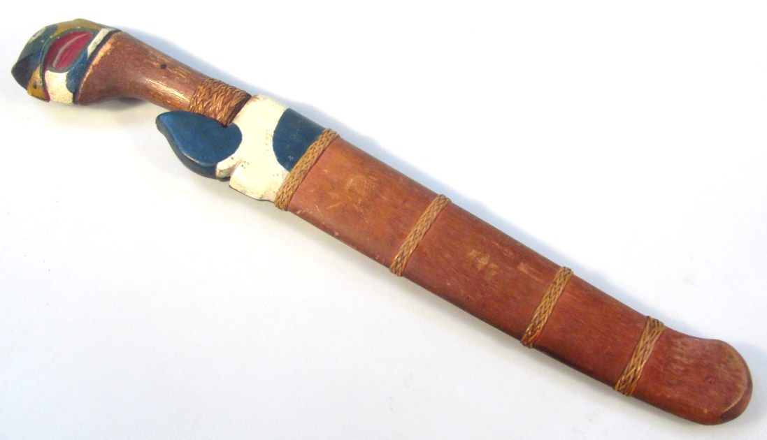 Appraisal: A thC sheath knife with heavily carved latticework and painted