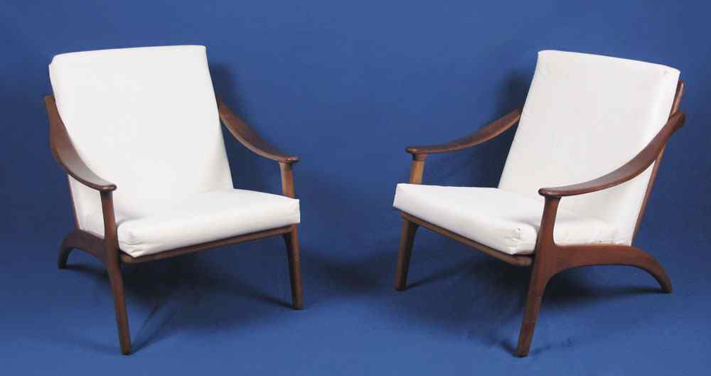 Appraisal: PAIR DANISH MODERN OPEN ARMCHAIRS Removable cushions with linen slip