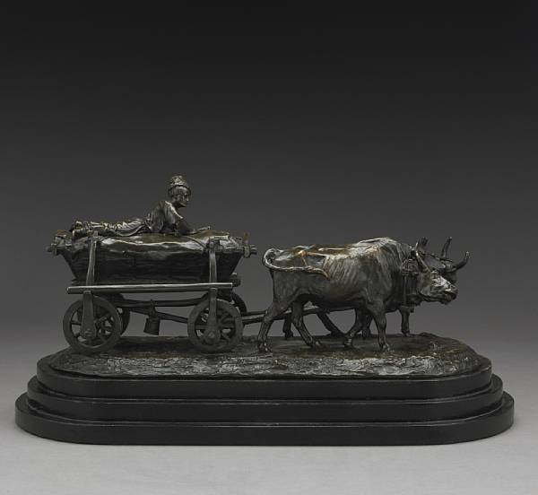 Appraisal: A Russian patinated bronze group Chumak and oxen after a