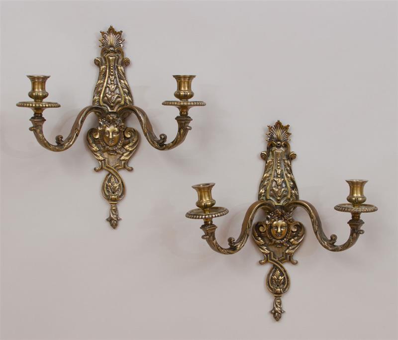 Appraisal: Pair of Louis XIV Style Gilt-Metal Two-Light Wall Sconces Backed