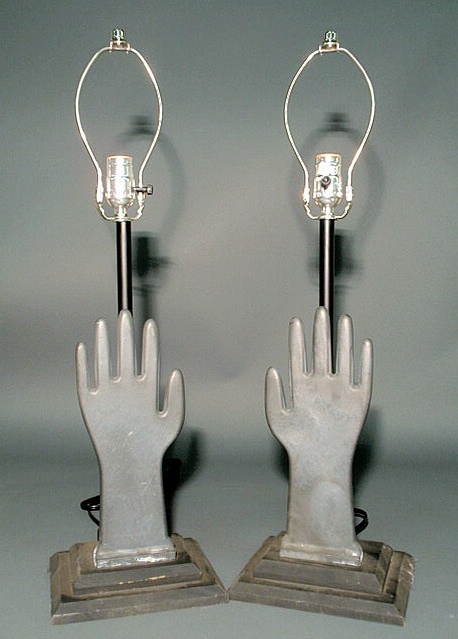 Appraisal: Pair of contemporary hand lamps with wood bases h to