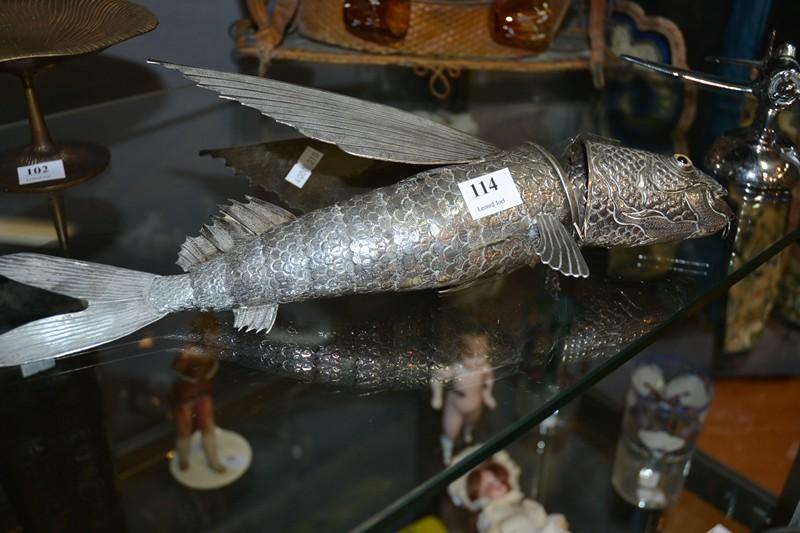 Appraisal: LARGE ARTICULATED SILVER FISH UNMARKED LOSS TO ONE FIN