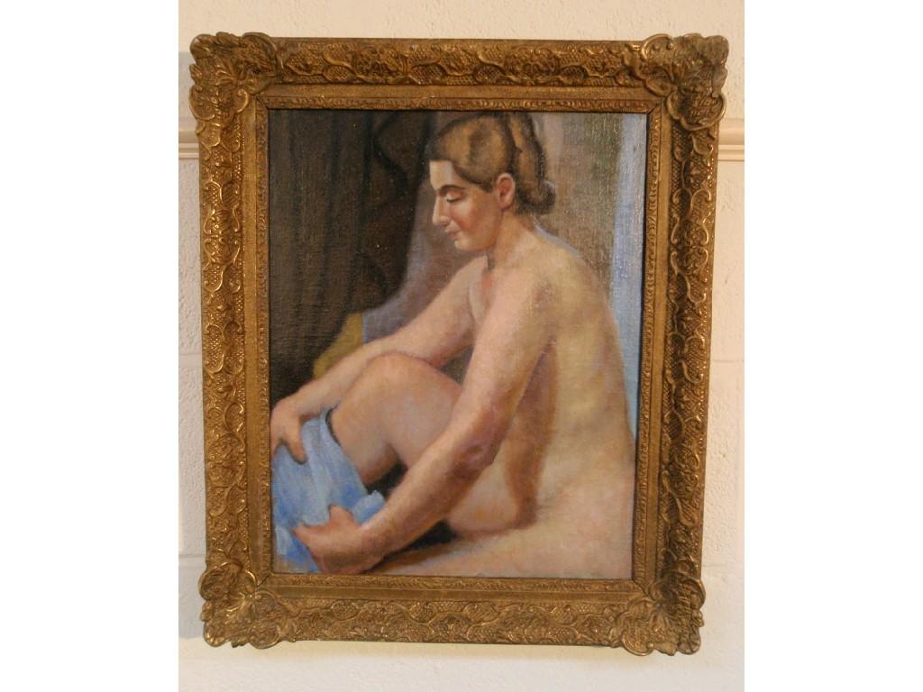 Appraisal: Anonymous Nude study of a bathing woman oil on canvas