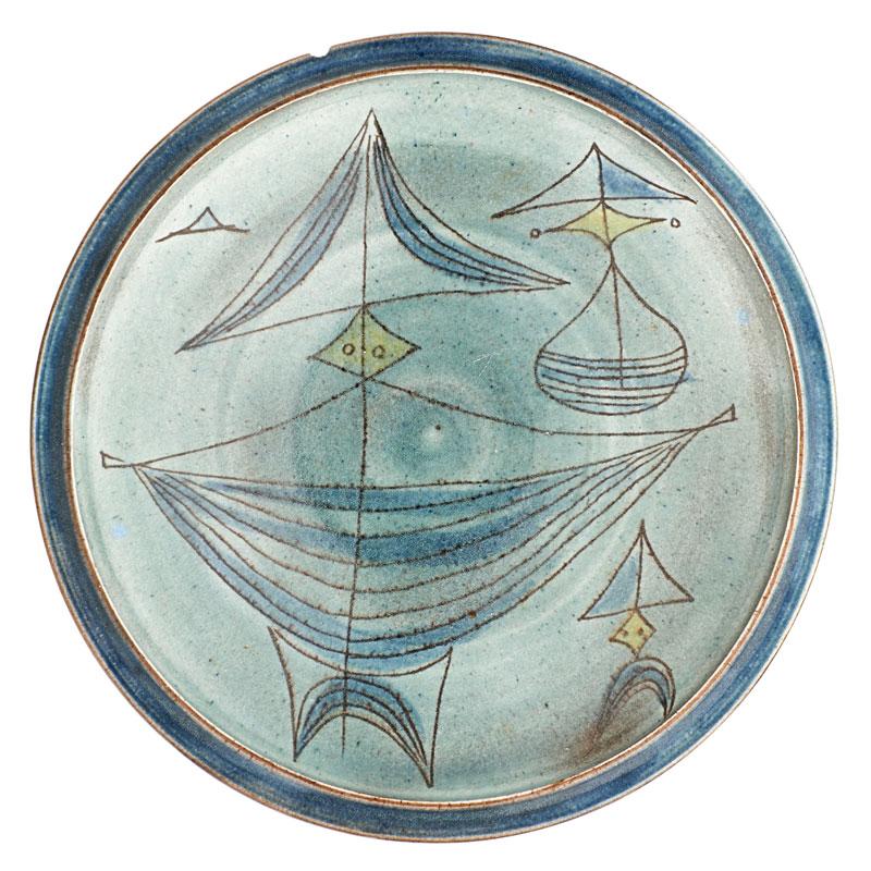 Appraisal: DANIEL RHODES Glazed ceramic plate Condition Report chip to rim