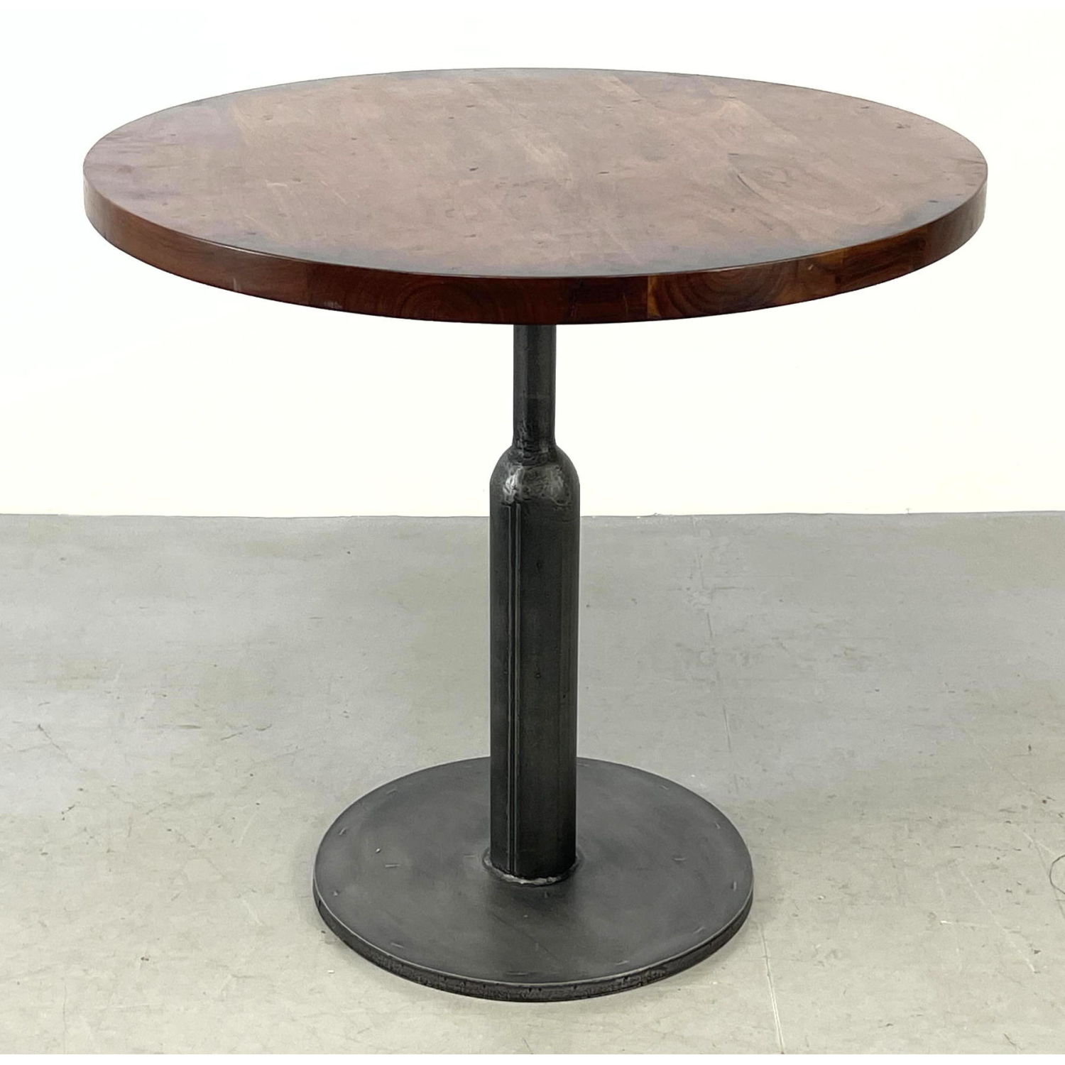 Appraisal: SARREID Round Wood Top Cafe Table Iron Pedestal Base Label