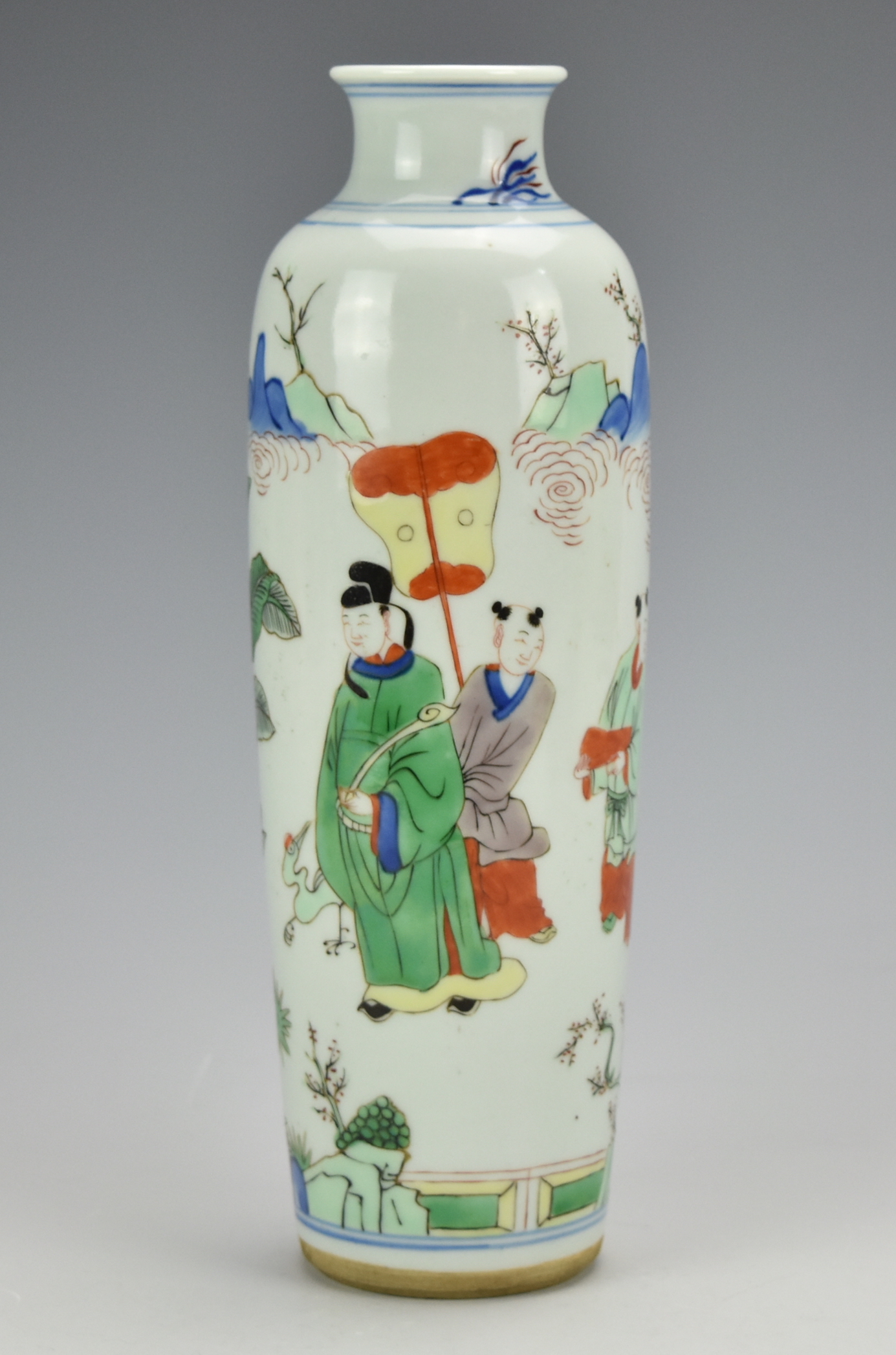 Appraisal: CHINESE FAMILLE VERTE FIGURAL VASE - TH C A cylindrical