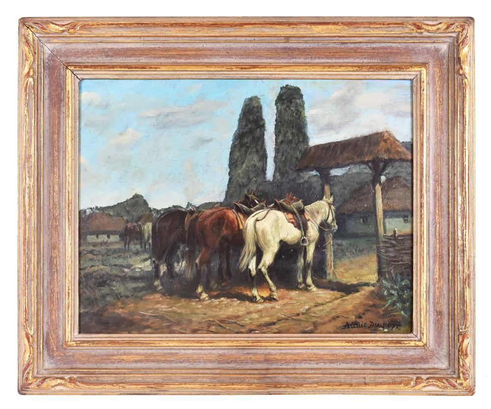 Appraisal: ALEKSEI VLADIMIROVICH ISUPOV RUSSIAN - Ranch with Resting Horses Signed