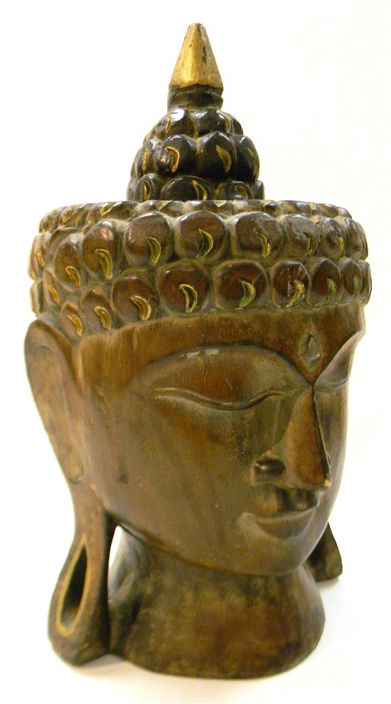 Appraisal: ASIAN th C carved wood head of Buddha Tibetan depicting