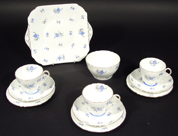 Appraisal: Shelley part tea service printed with blue flowers comprised three