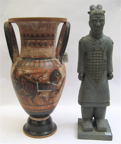 Appraisal: POTTERY VASE AND A GARDEN STATUE the Greek replica vase