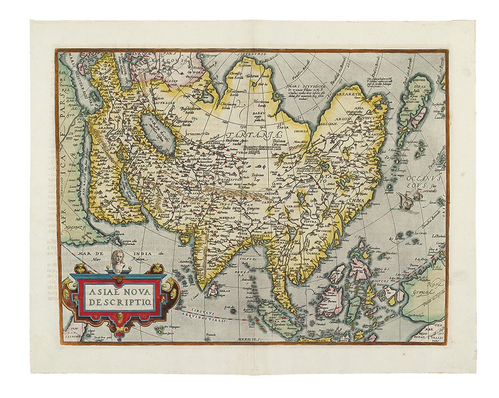 Appraisal: ORTELIUS ABRAHAM Asiae Nova Descriptio Double-page engraved map of Asia