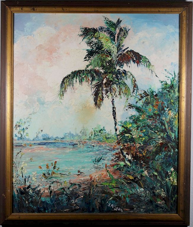 Appraisal: J McLean Vintage Florida River Painting J McLean Vintage Florida