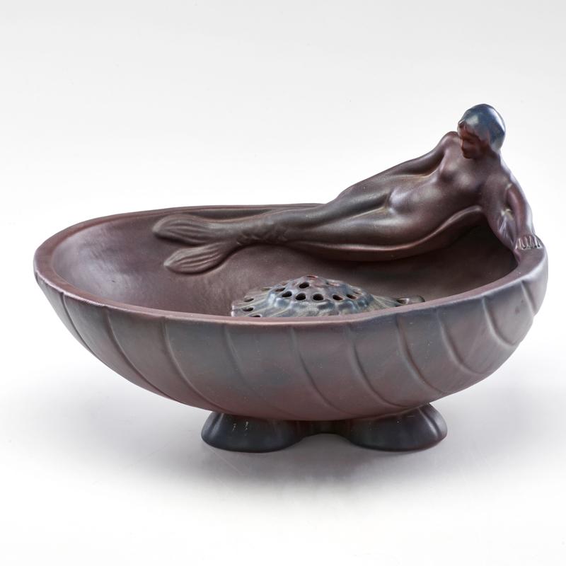 Appraisal: VAN BRIGGLE Mermaid bowl with shell form flower frog in