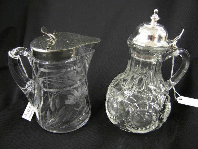 Appraisal: Antique Glass Silverplate Syrup Pitchers tallest excellent