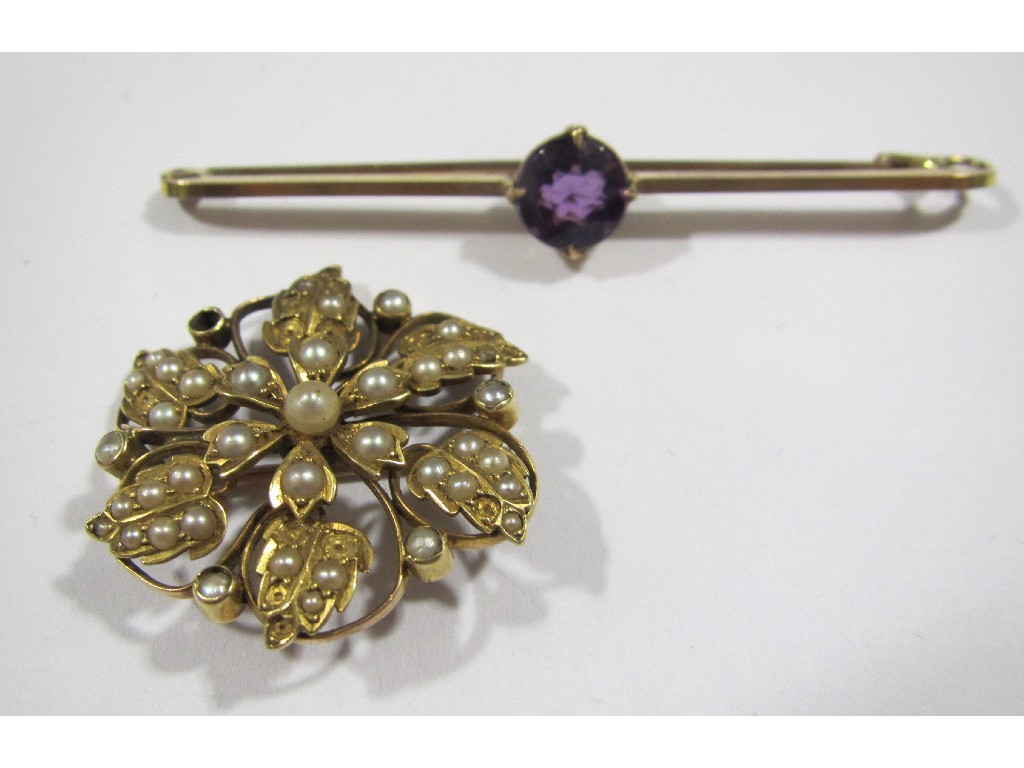 Appraisal: Lot comprising Edwardian gold seed pearl set foliate brooch and