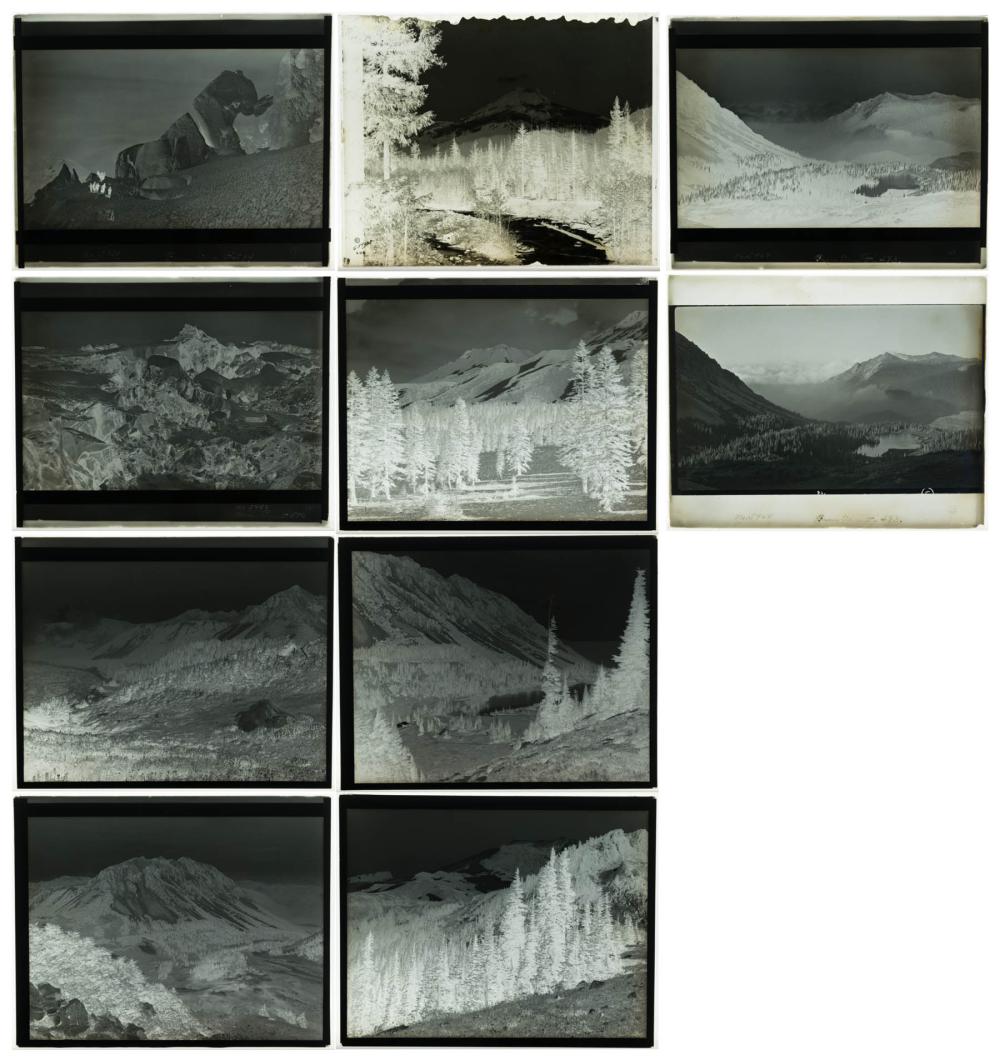 Appraisal: TEN PHOTOGRAPHIC GLASS NEGATIVES Northwest mountain landscapes x negatives early