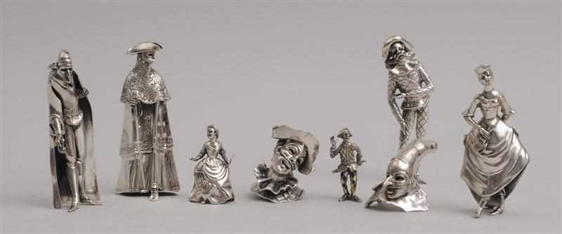 Appraisal: SIX ITALIAN SILVER COMMEDIA DEL ARTE FIGURES AND TWO BUSTS