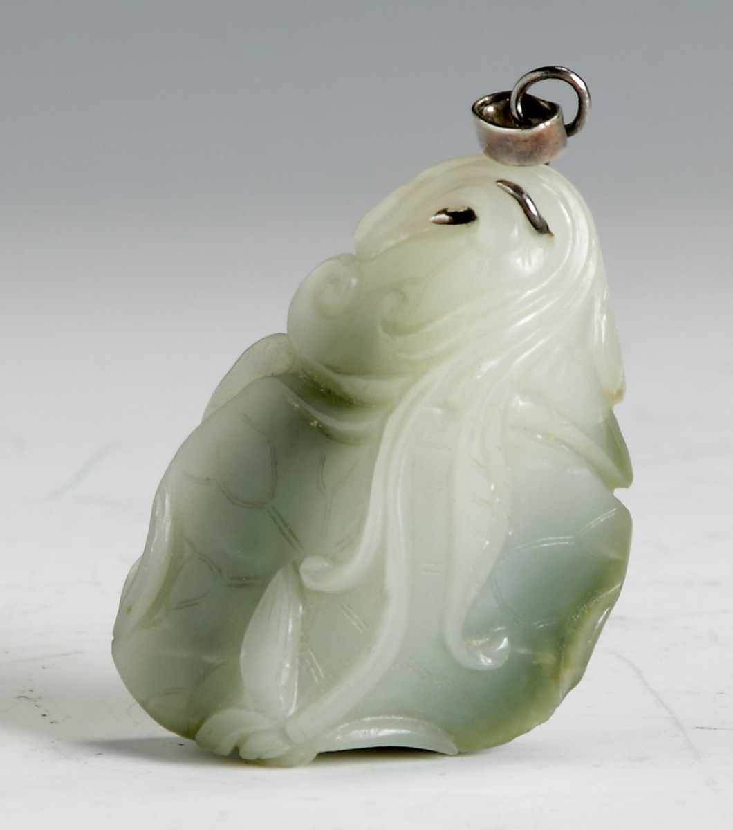 Appraisal: Carved Jade Pendant Early Depicting a serpent water lily th