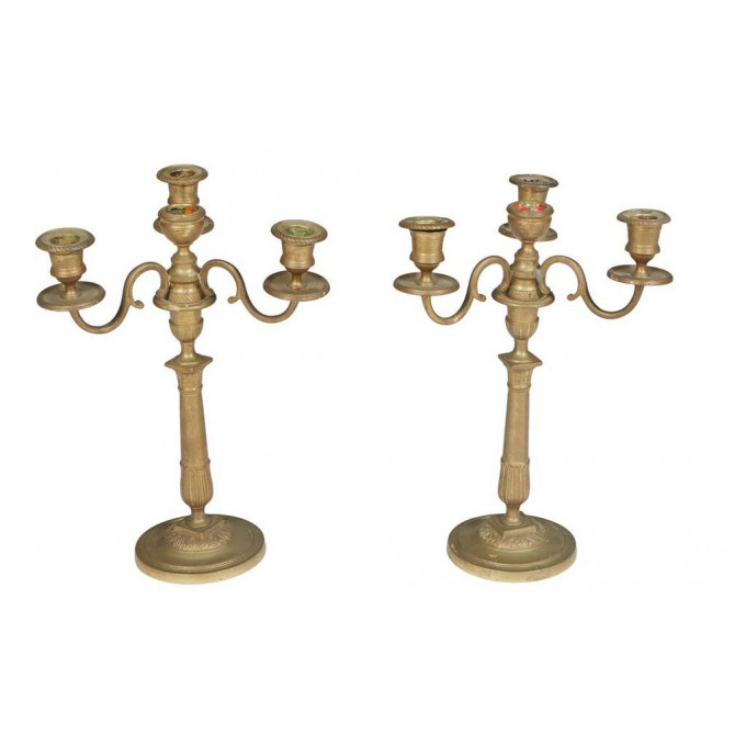 Appraisal: Pair of French Gilt Brass Four Light Convertible Candelabra late