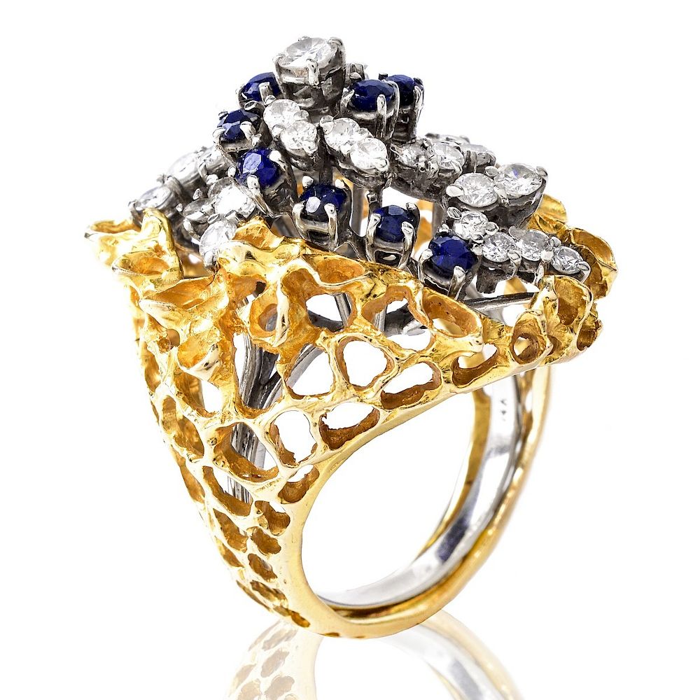 Appraisal: Diamond Sapphire and K Gold Ring Vintage Approx Carat Round