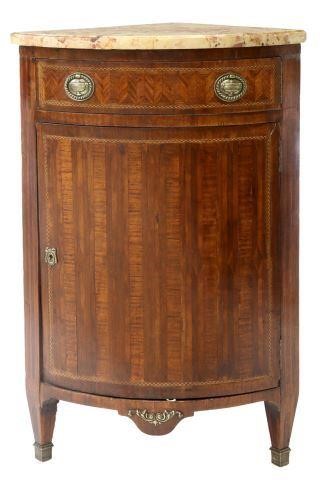 Appraisal: French Louis XVI style marble-top mahogany corner cabinet early th