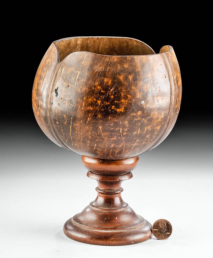 Appraisal: Late th C Hawaiian Coconut Shell Koa Wood Goblet North