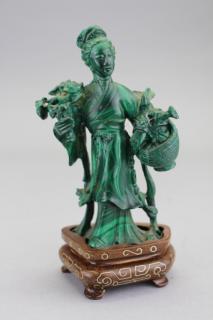 Appraisal: Chinese Carved Maiden Figure on Stand Malachite Chinese Carved Malachite