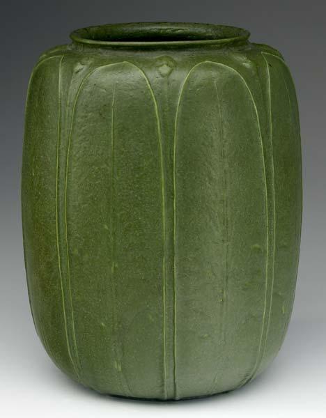 Appraisal: GRUEBY Large melon-shaped vase decorated by Gertrude Priest with alternating