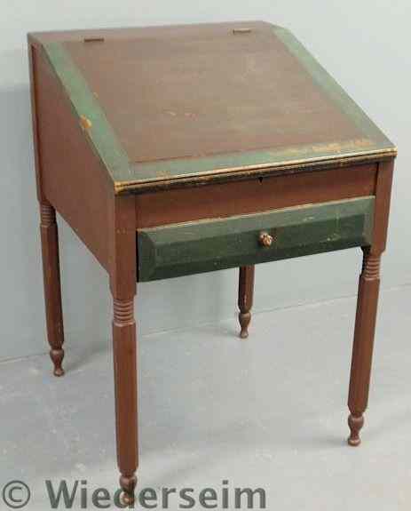 Appraisal: Pine schoolmaster's desk with old paint decoration octagonal turned legs