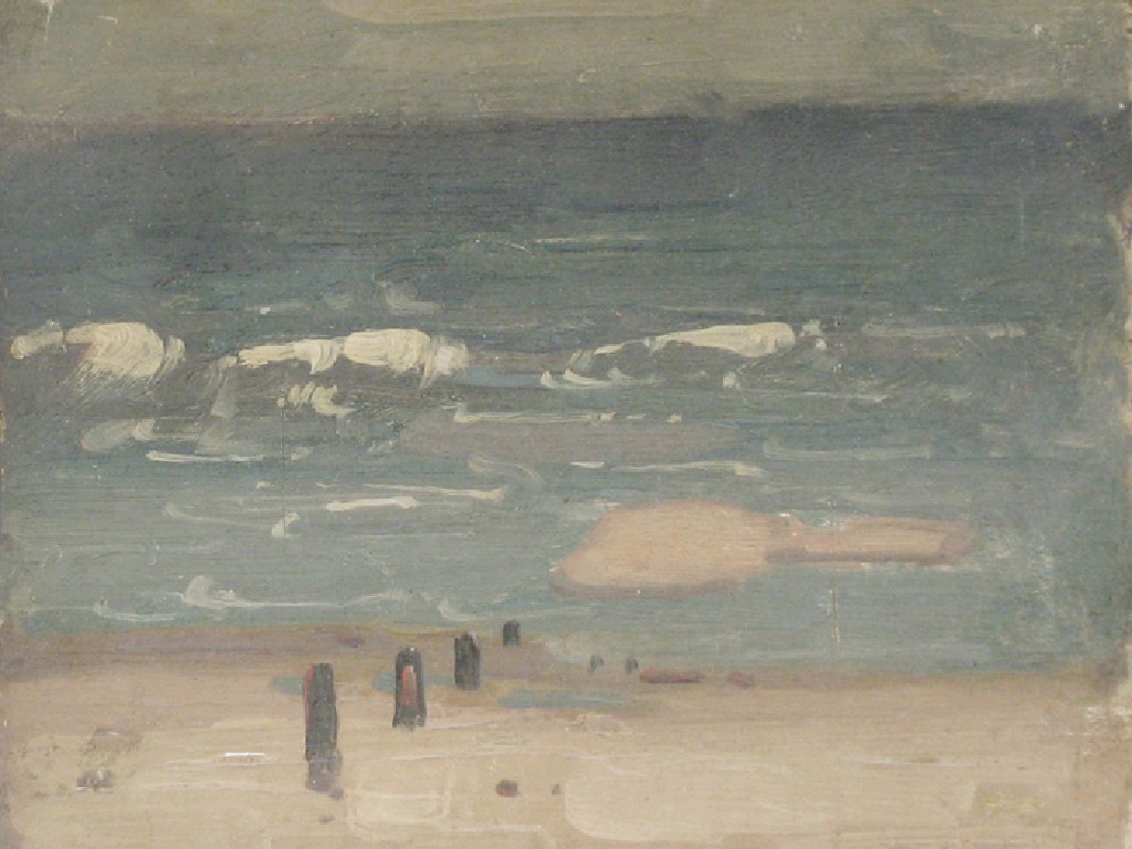 Appraisal: ENGLISH SCHOOL Study of a beach the recto with a