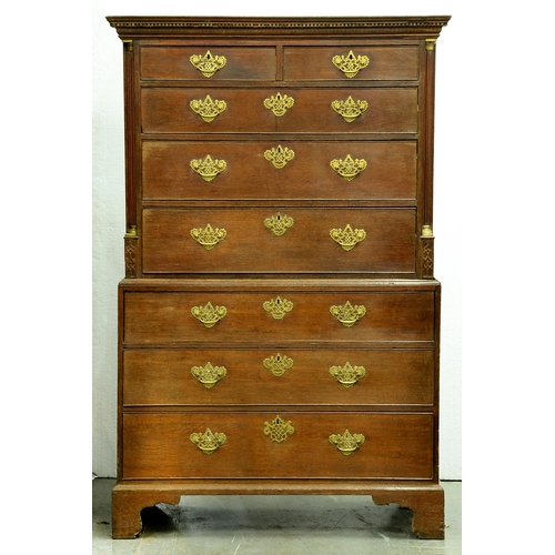 Appraisal: A George III oak chest on chest with dentil cornice