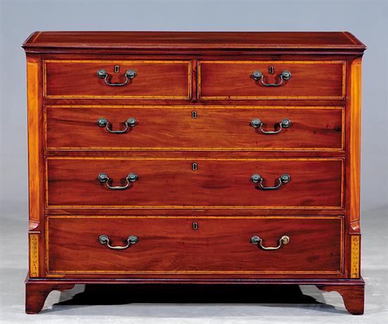 Appraisal: English inlaid mahogany chest of drawers circa rectangular molded top