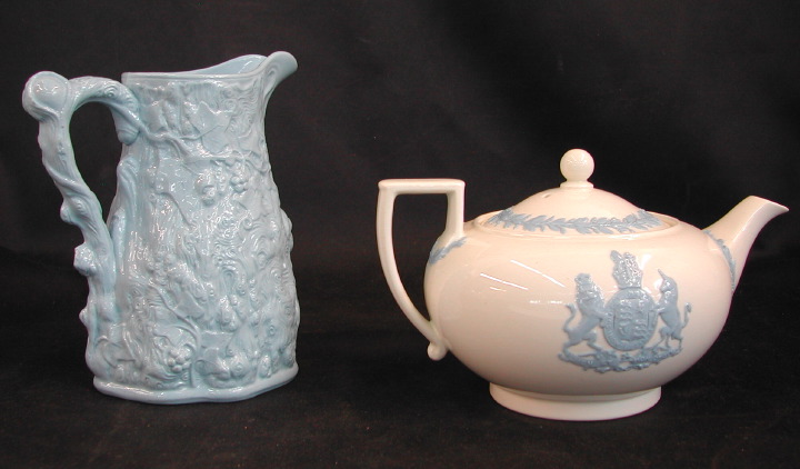 Appraisal: Two Blue Pottery Items one a Staffordshire cornstarch blue -glazed