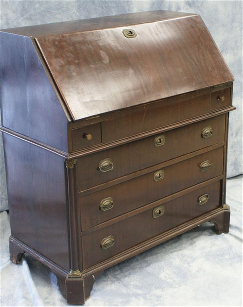 Appraisal: Mahogany Englaish QA style slant front desk candle drawers well