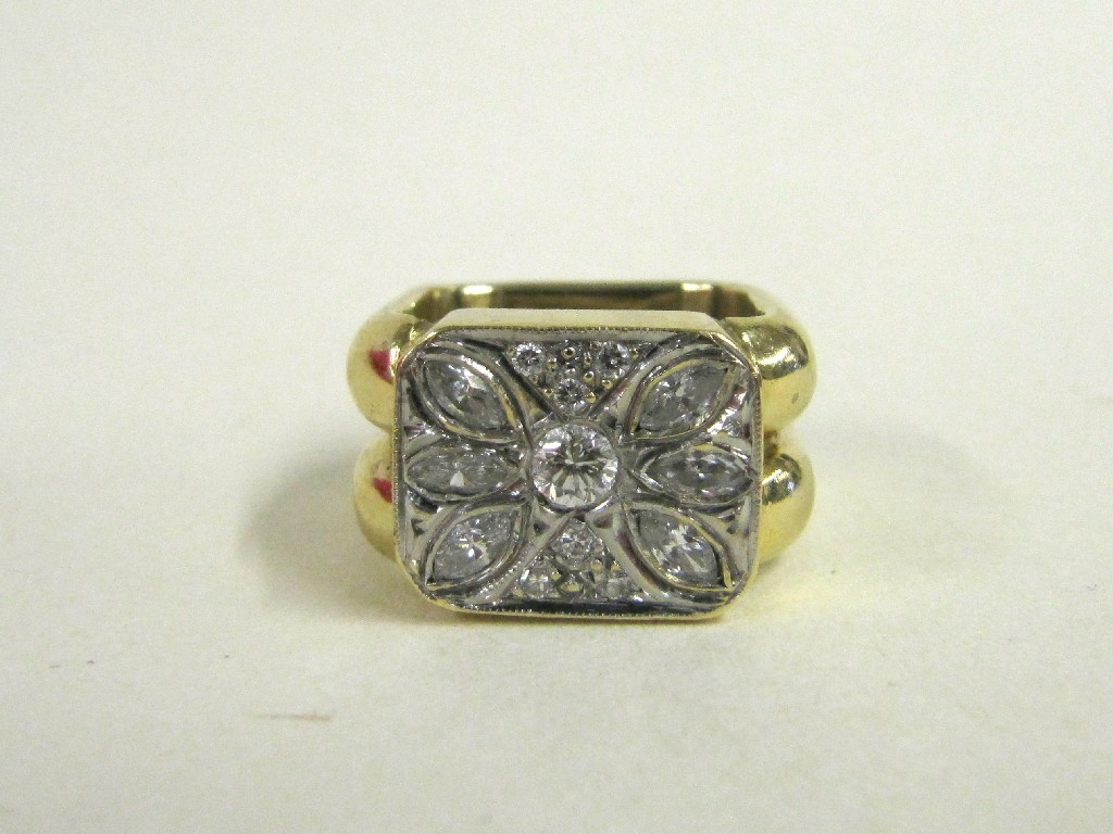 Appraisal: Gents heavy gold diamond cluster pinky ring with marquise and