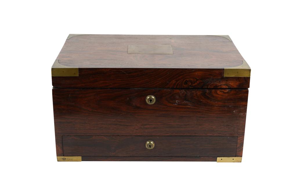 Appraisal: ROSEWOOD GENTLEMAN'S FITTED TRAVEL BOXcomprising vanity boxes hidden lift-off compartment