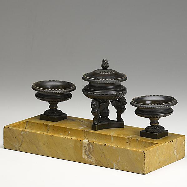 Appraisal: BRONZE AND MARBLE DESK SETFrench th c x x