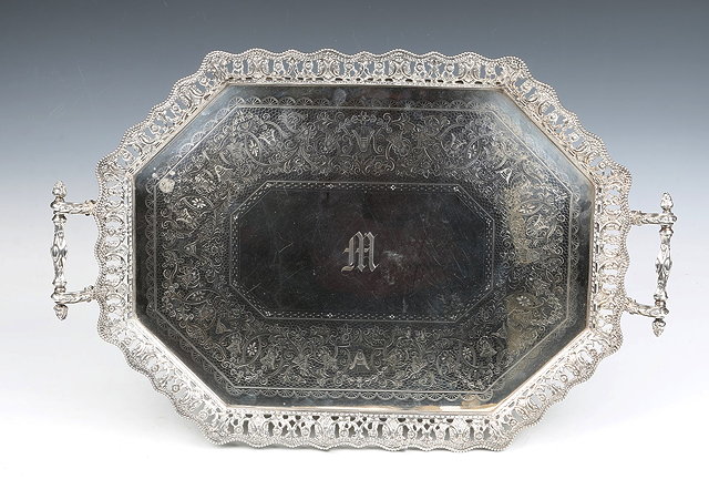 Appraisal: A LATE VICTORIAN SILVER TRAY rectangular shaped with canted corners