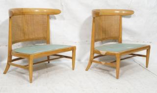 Appraisal: Pr Modern Low Profile Curved Back Chairs Caned b Pr