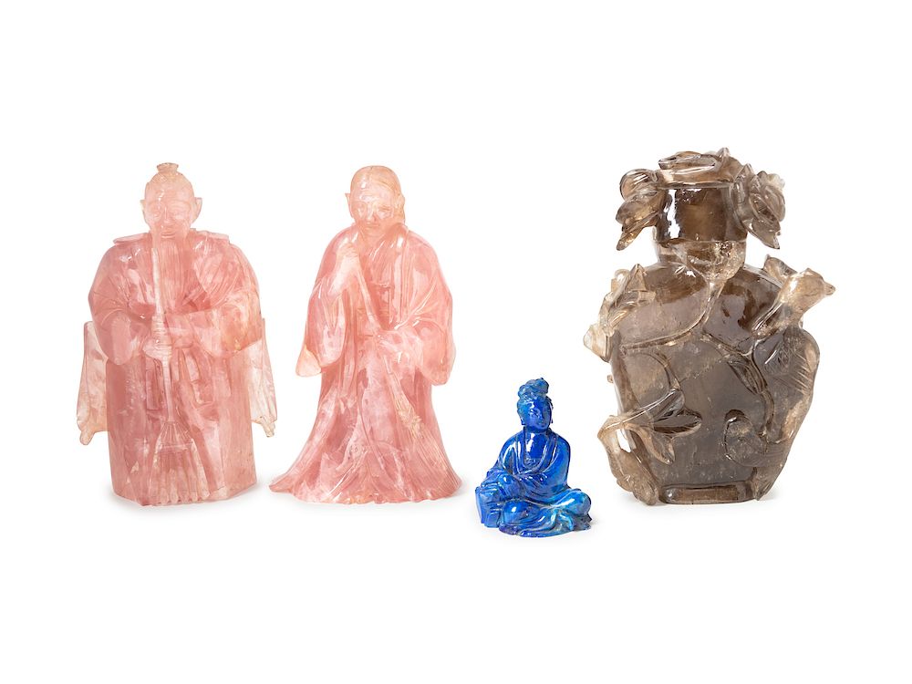 Appraisal: A Group of Chinese Rose Quartz and Other Carved Hardstone