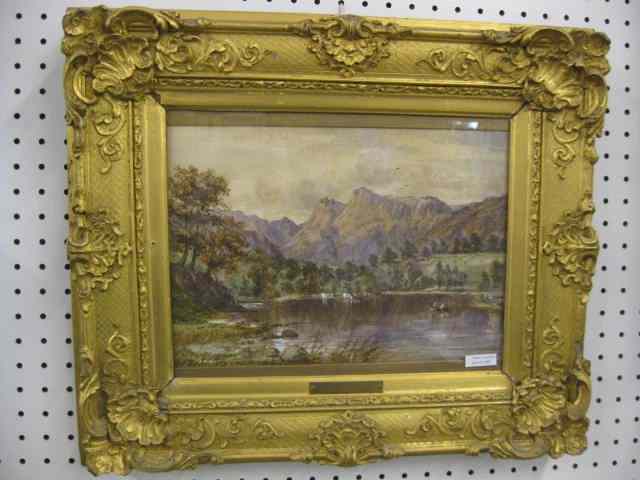 Appraisal: John Joseph Hughes Watercolor ''The LakeDistrict'' boats on the lake