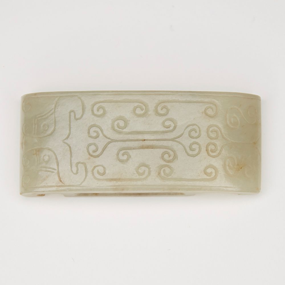 Appraisal: One Chinese Jade Belt Slide with Incised Decoration Very well