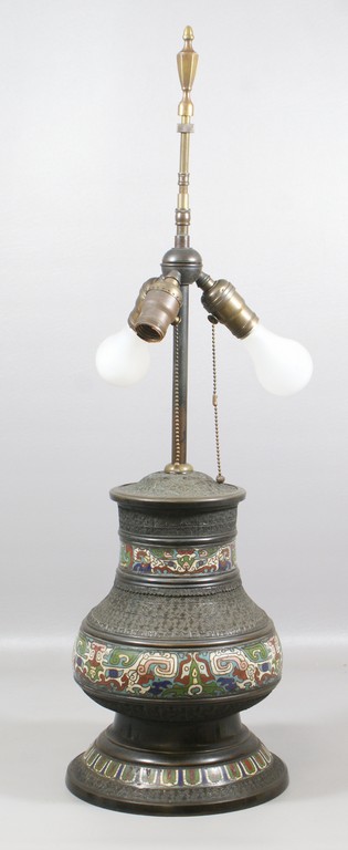 Appraisal: Japanese champlev and bronze lamp h